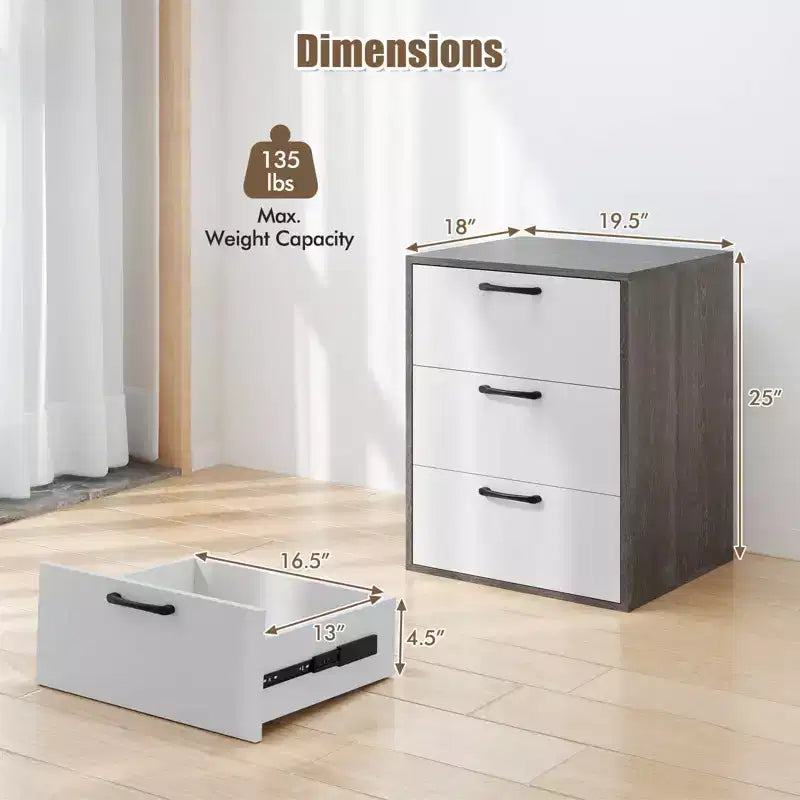 Cassettiera con 3 Cassetti, Mobile Contenitore con Ampio Spazio Organizzativo