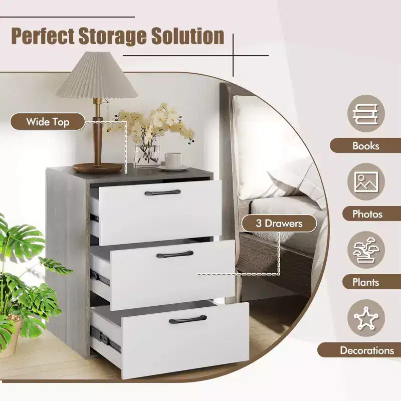3-Drawer Dresser Chest of Drawers, Storage Cabinet with Wide Storage Space Organizer