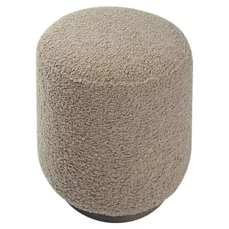 Base large en bois et ottomane en tissu latte, siège d'appoint rond pour salon ou chambre