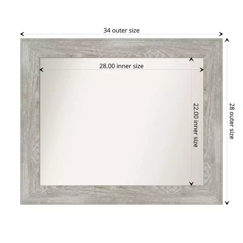 Miroir mural de salle de bain rustique gris sans biseau, cadre en bois vieilli 28x22 pouces