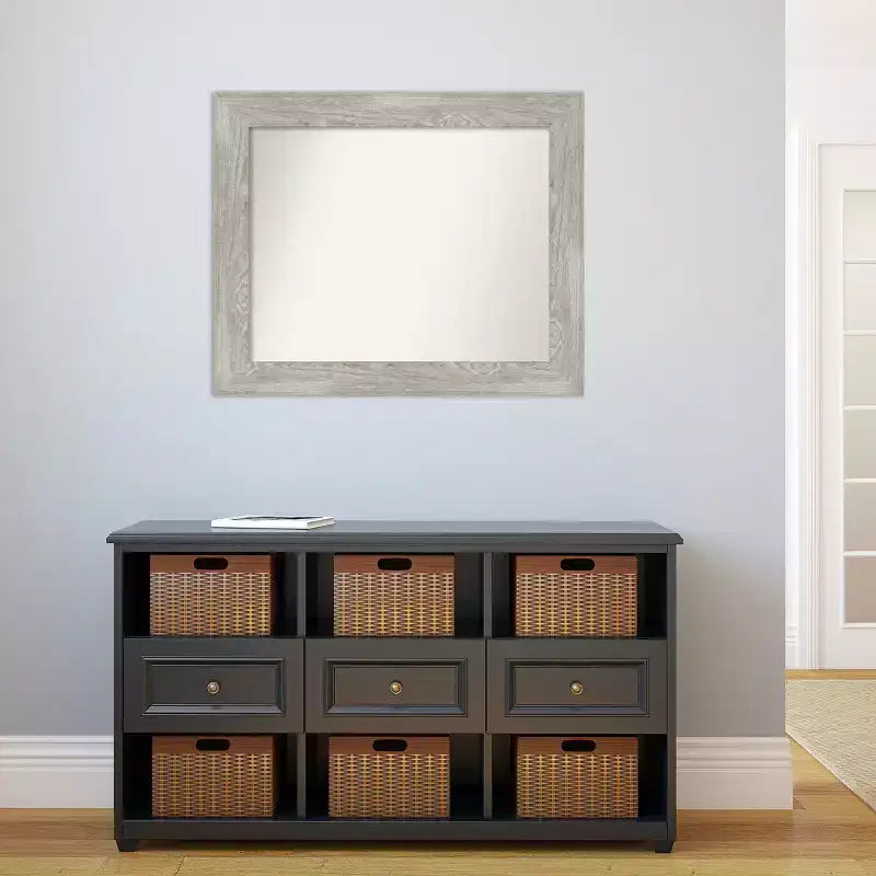 Miroir mural de salle de bain rustique gris sans biseau, cadre en bois vieilli 28x22 pouces